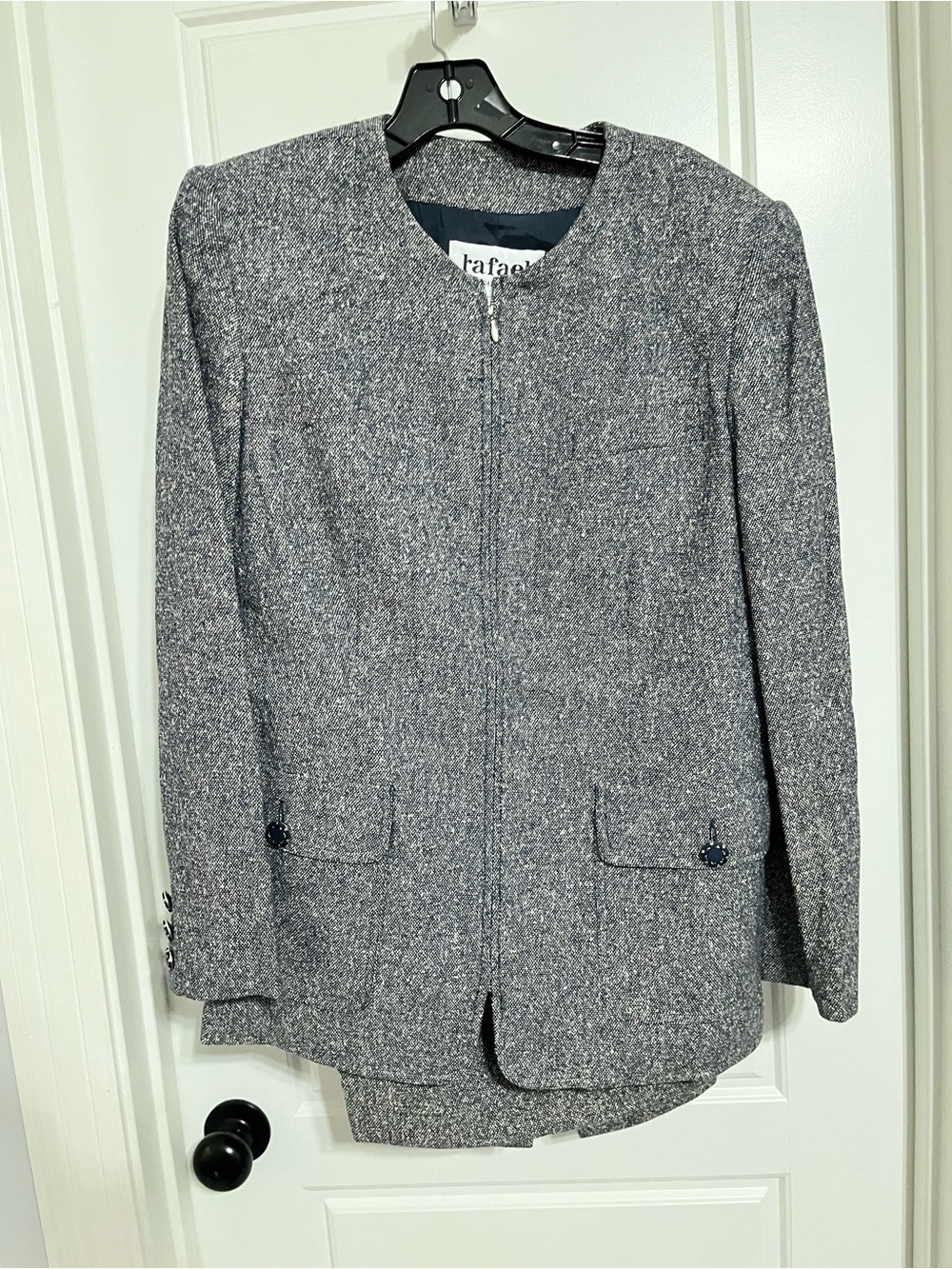 Rafaella Gray Tweed Zip-Front Blazer